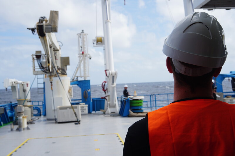 Chris Dagger watching the dredge cable. Watching. Waiting.